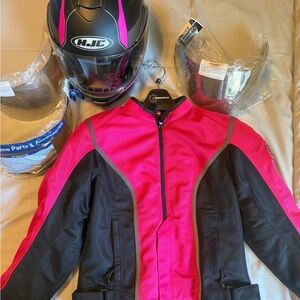 First Gear Pink & Black Motorcycle Jacket and HJC Helmet Set